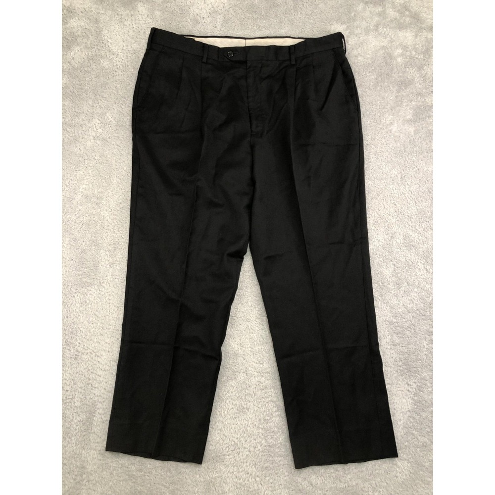 Paul Fredrick Pants Mens 40x29 Black 100% Wool Pleated Classic Fit Dress